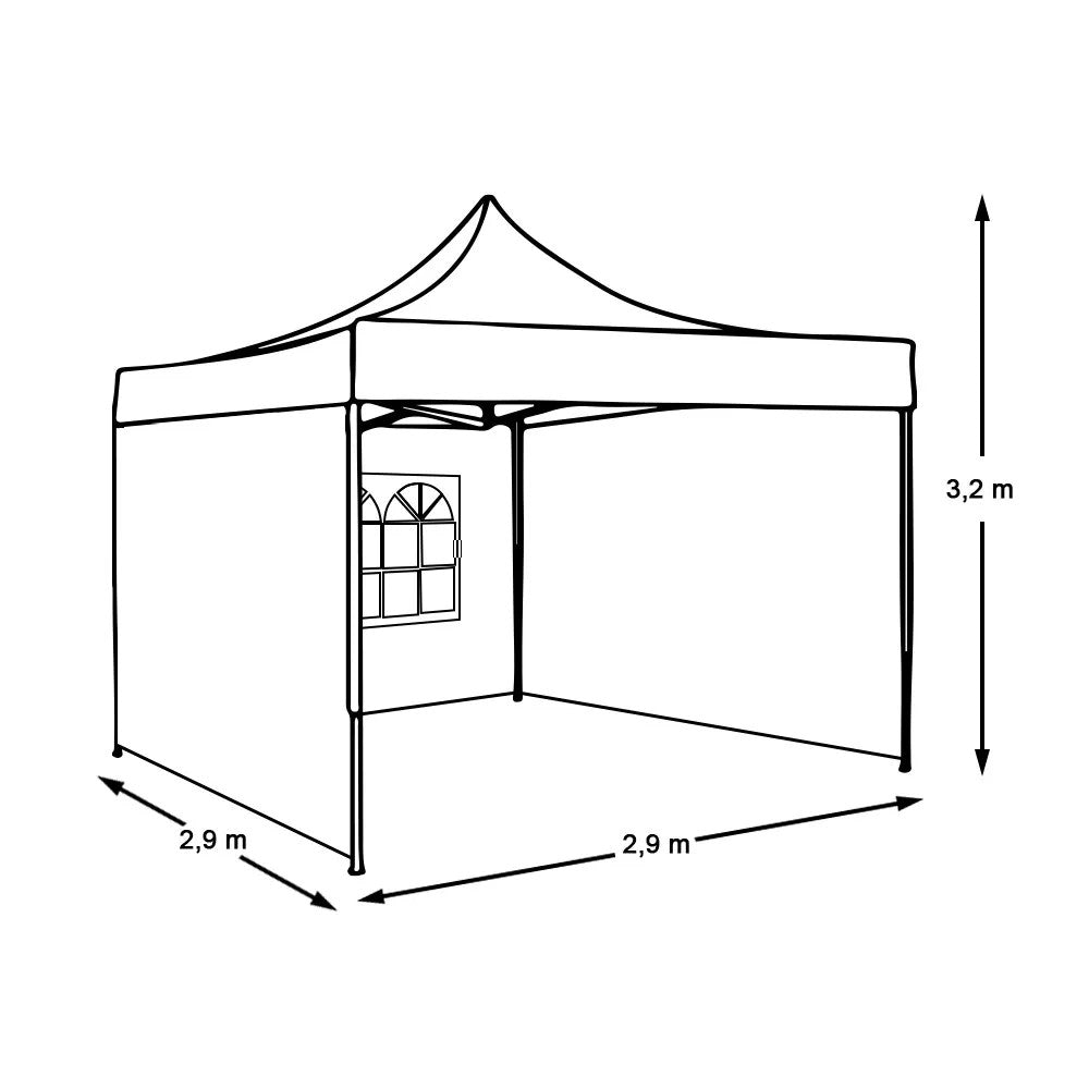 Összecsukható kerti pavilon, 3 fallal és hordtáskával 2,9x2,9 m, fehér