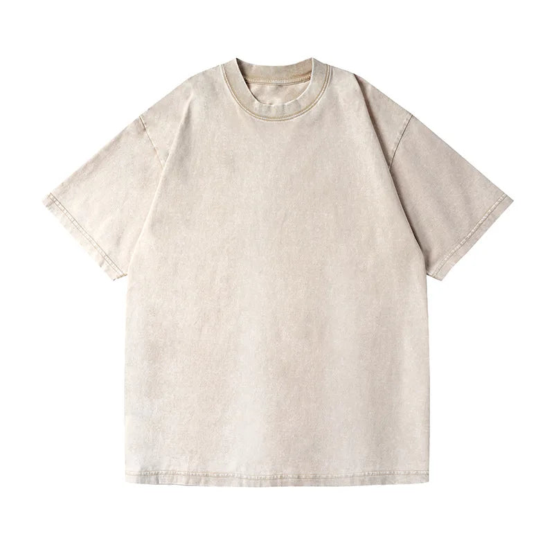 350 g/m²-es férfi vintage pólók, utcai , retró pamut, rövid ujjú