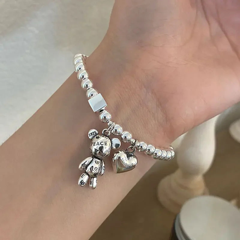 925 Sterling Ezüst Karkötők Női Gyöngyfűzős Kiegészítők Trend Vintage Egyszerű Arany Medál Party Ékszerek
