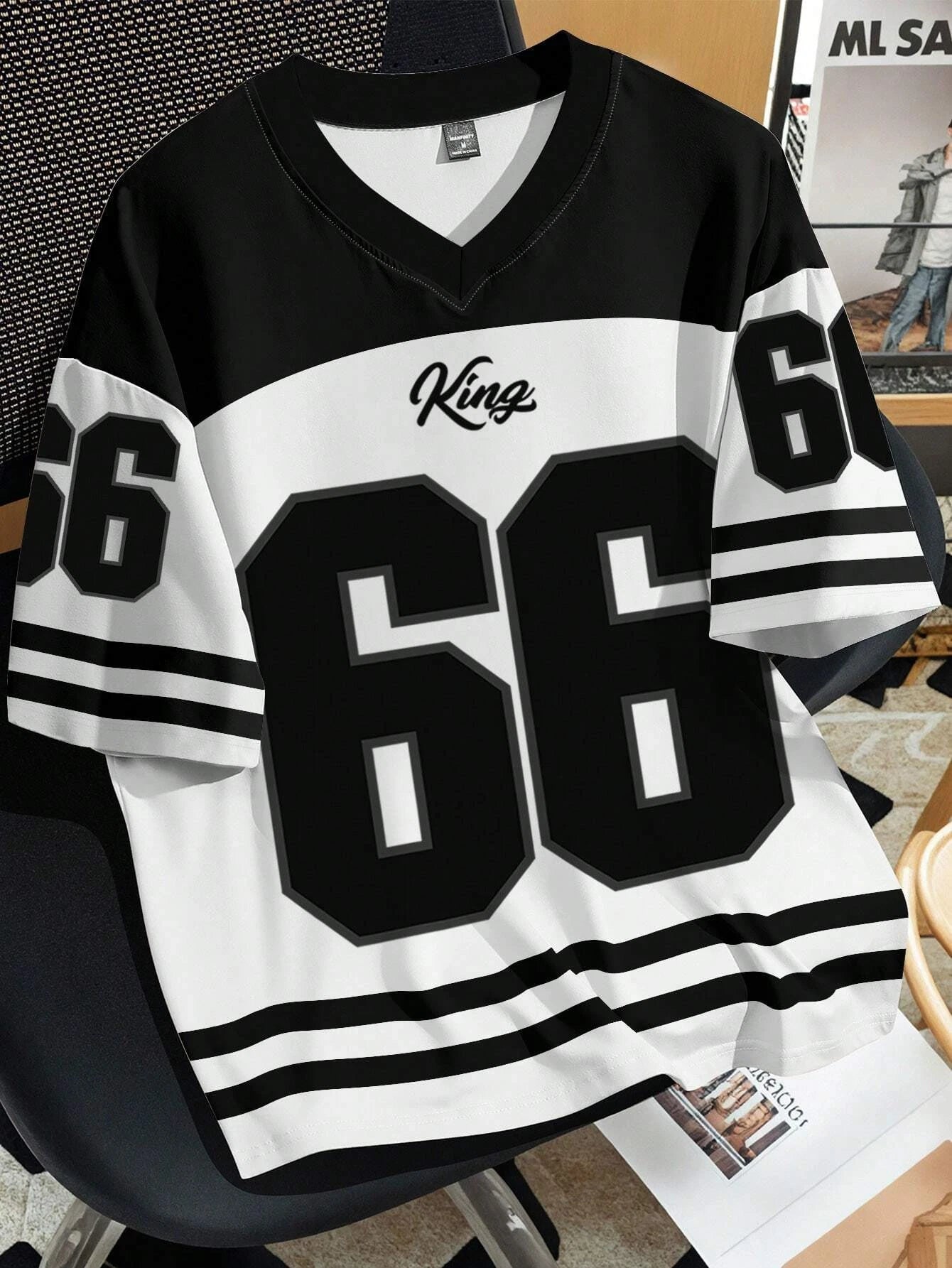 Nyári divatos női ruházat No.66 V-nyakú futballmez Alkalmi sport rövid ujjú felső Harajuku páros laza póló utcai viselet