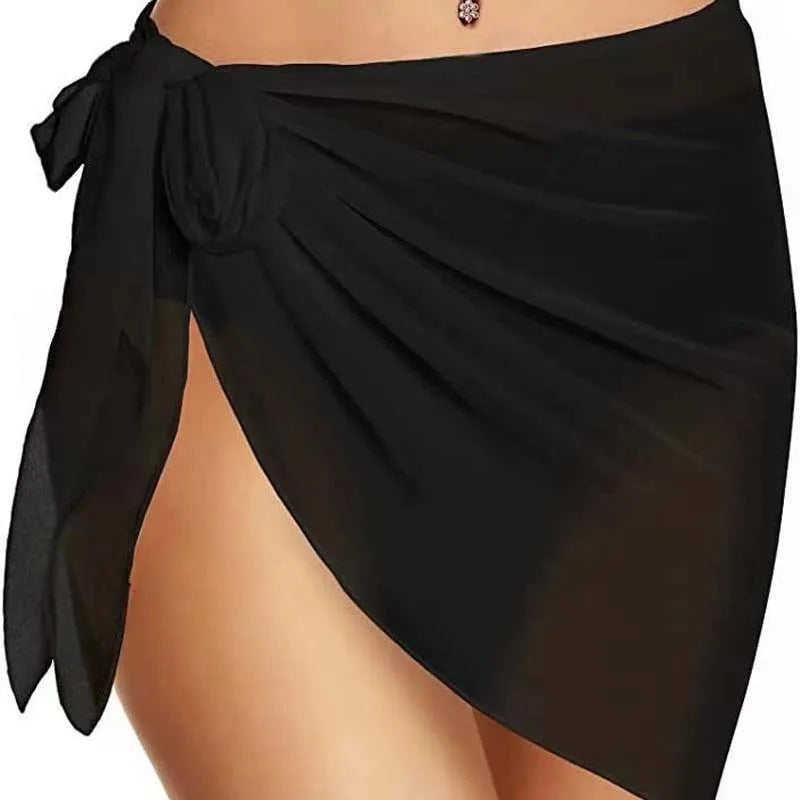 Nyári női rövid fürdőruha takaró, strandbikini, áttetsző szoknya, sifon sál, átlátszó takaró fürdőruhához