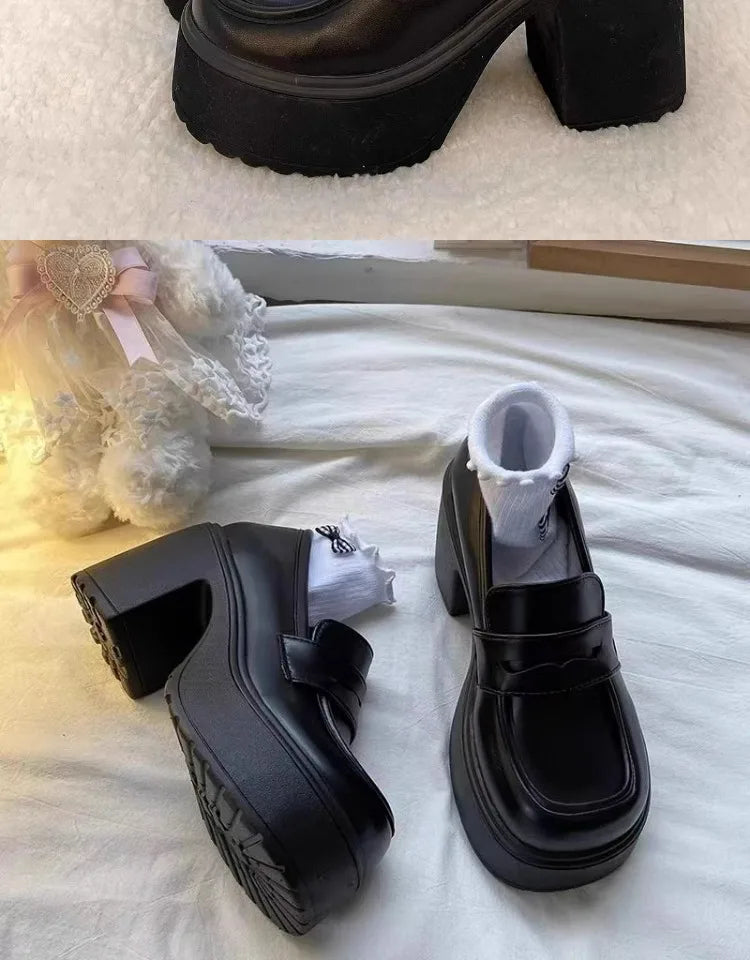 női vastag talpú cipők Forró akciós női retró pumpás magas sarkú cipők divatos kényelmes mokaszinok női egyenruhás Mary Jane cipők női