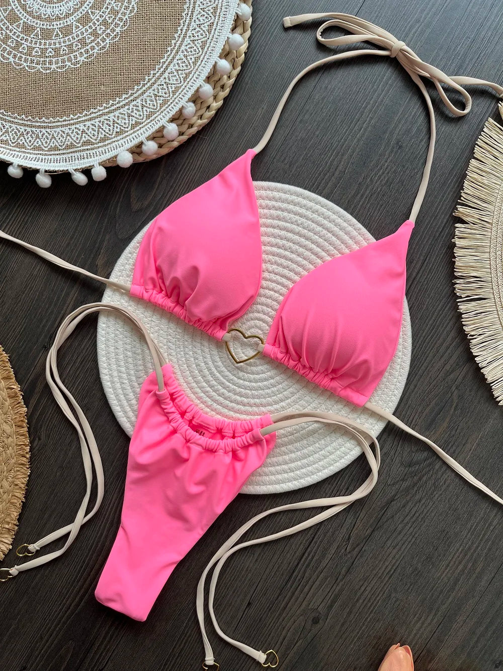 RUOTONSEPT Szexi Pántnélküli Egyszínű Bikini Szett Női Fürdőruha Kétrészes Háromszög Tanga Fürdőruha Brazil Bikinik