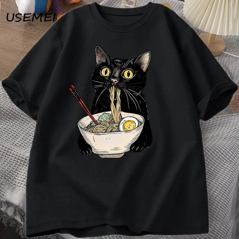 Noodle Ramen macska póló Ínyenc Fekete macska férfiaknak és nőknek