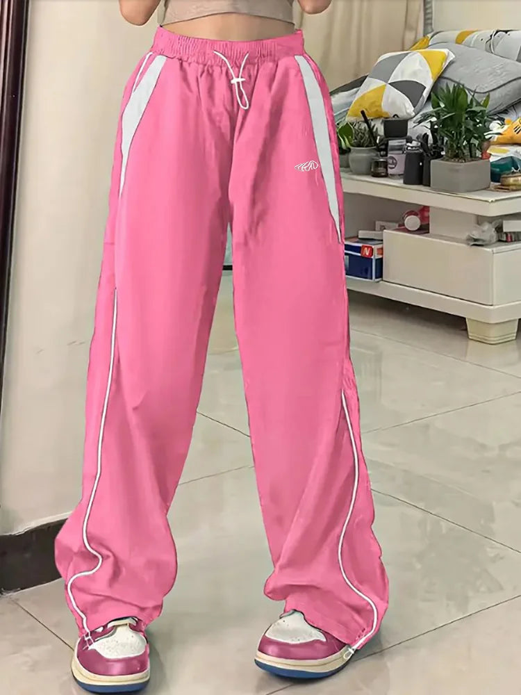 Női lezser, bő, cargo nadrág, húzózsinóros, utcai viselet, laza, túlméretezett, széles szárú, sport, vintage hip-hop, Y2K jogger nadrág