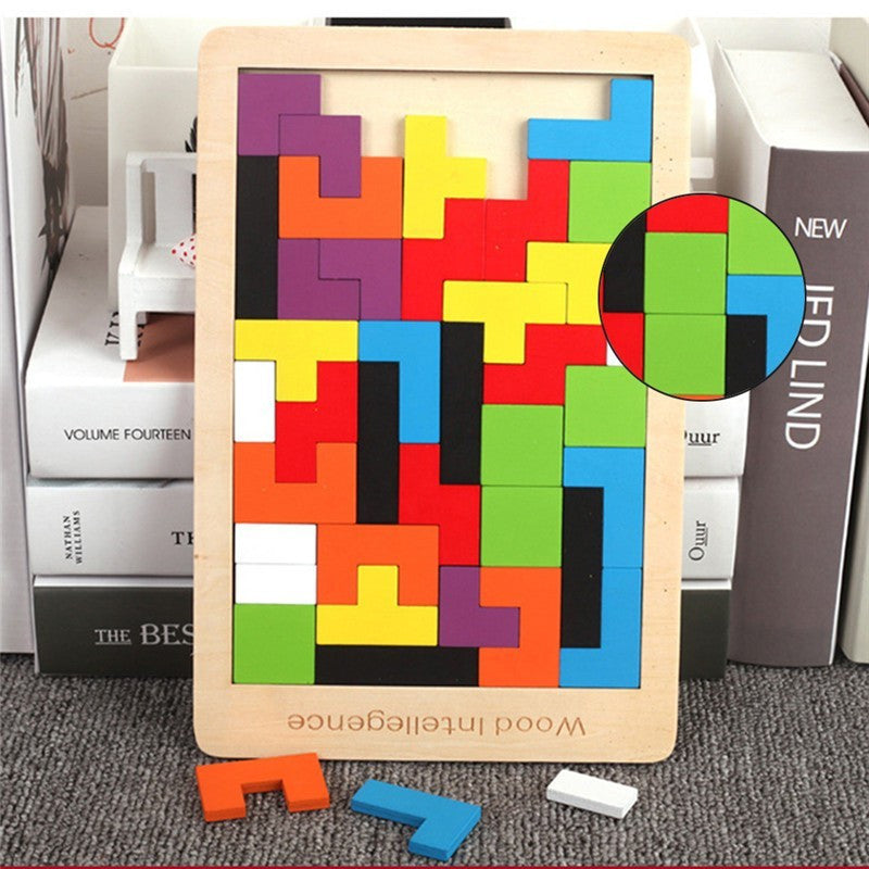 Fa Tetris Stílusú Kirakó Játék, Természetes Faanyagból Gyerekeknek és Felnőtteknek