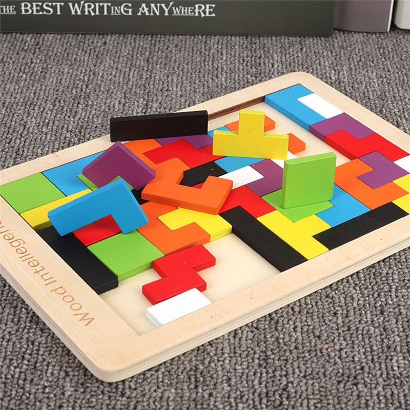 Fa Tetris Stílusú Kirakó Játék, Természetes Faanyagból Gyerekeknek és Felnőtteknek