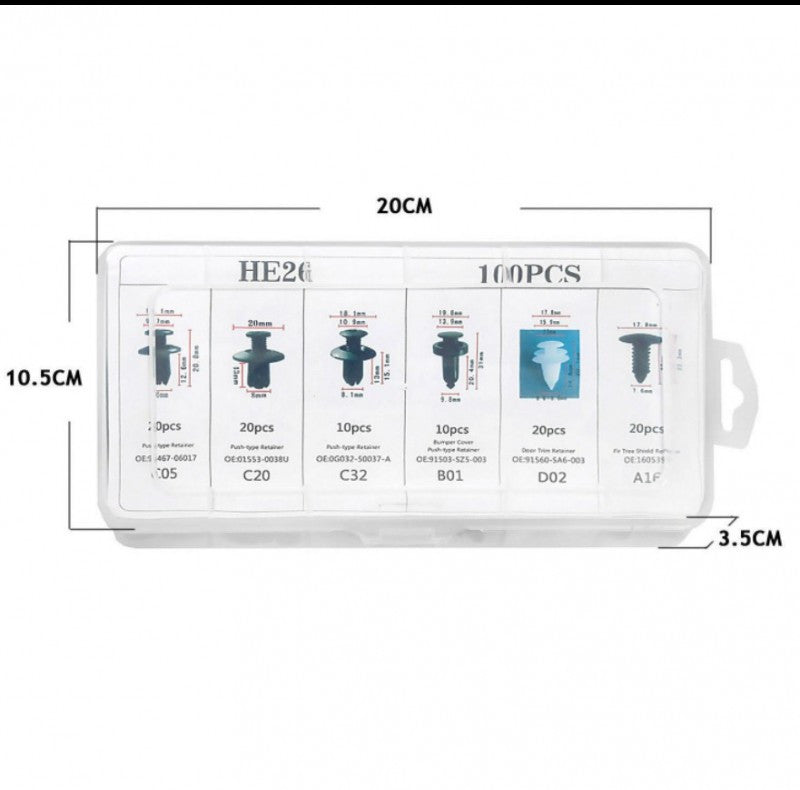100db-os Autó Patent Készlet - Univerzális Rögzítőelemek Autószereléshez