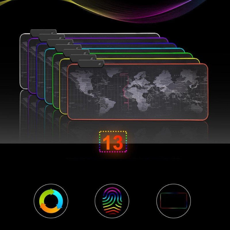 Világító RGB egérpad térkép mintával - Gamer kiegészítő