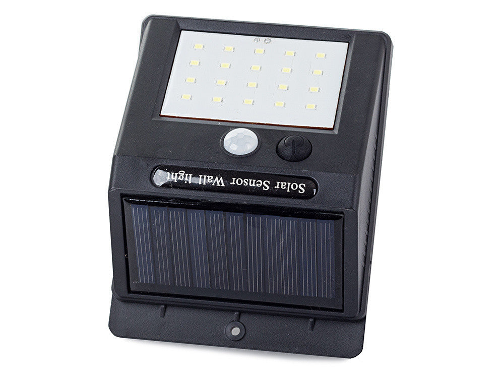 Napelemes kültéri fali LED lámpa mozgásérzékelővel, 20 SMD LED világítással