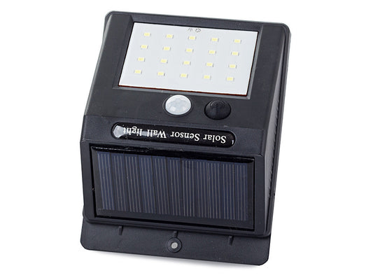 Napelemes kültéri fali LED lámpa mozgásérzékelővel, 20 SMD LED világítással