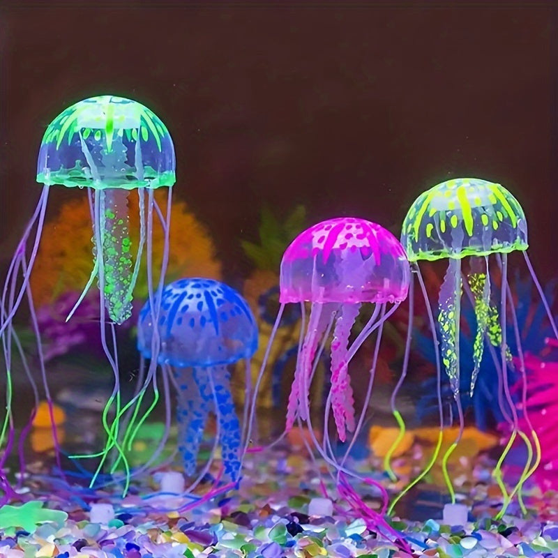 Fluoreszkáló világító szilikon medúza akvárium dekoráció Kék színben