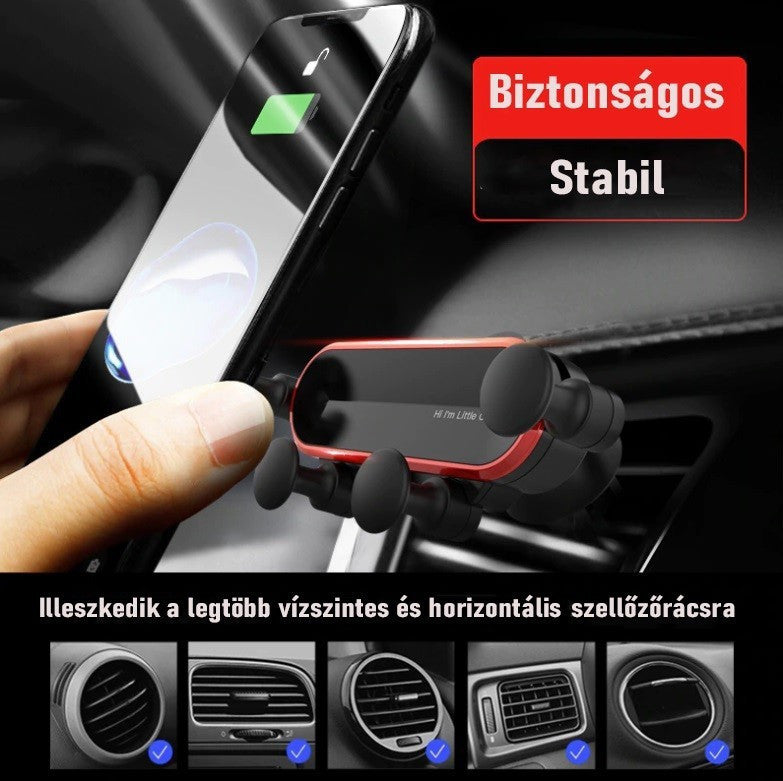 Autós telefontartó szellőzőrácsra - Gravitációs mechanizmus, nyújtott kialakítás, piros színben