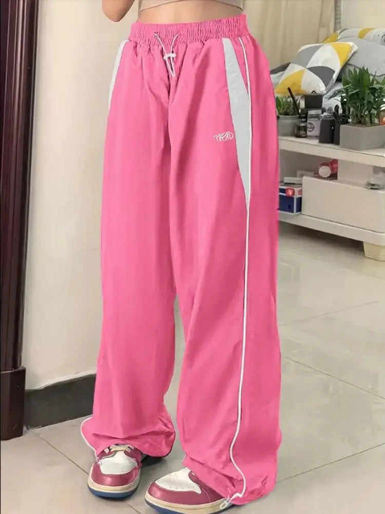Női lezser, bő, cargo nadrág, húzózsinóros, utcai viselet, laza, túlméretezett, széles szárú, sport, vintage hip-hop, Y2K jogger nadrág