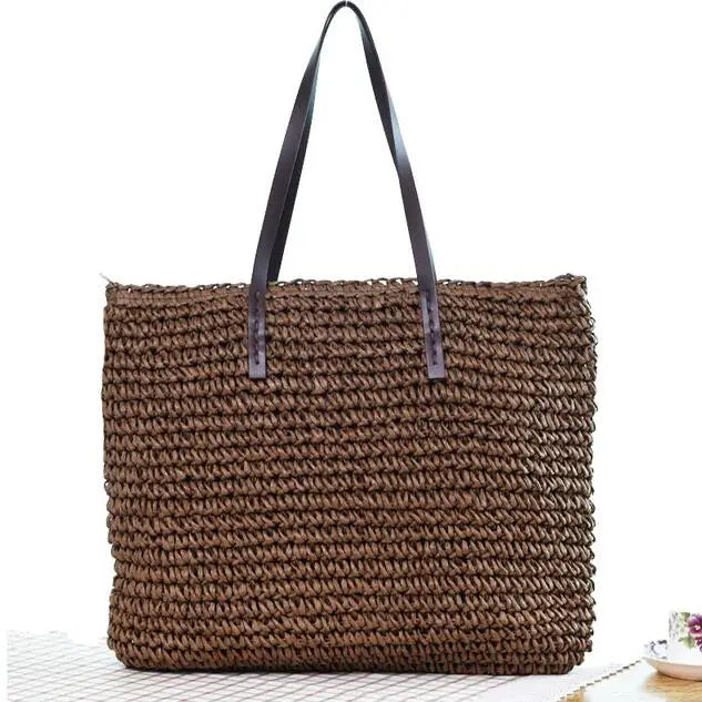 Női kézitáska, nyári strandtáska, rattan szőtt, kézzel kötött, szalma, nagy kapacitású táskák, bőr női válltáska, bohém, új