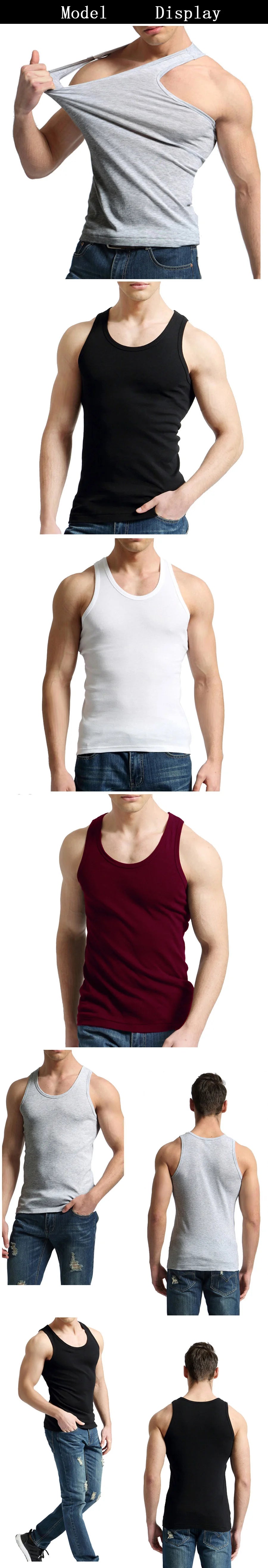 Férfi Tank Tops Fitness Hűvös Nyári 100% Pamut Ujjatlan Felsők Edzőterem Slim Alsóing  10 Szín 1DB