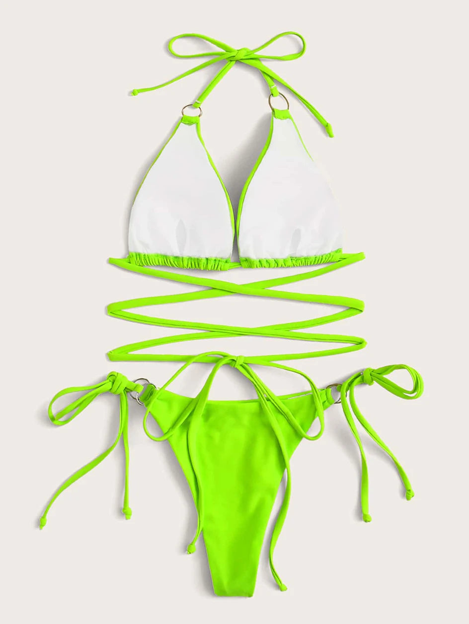 Szexi mikro bikini 2025 keresztezett fürdőruha, kötszeres női fürdőruha, női tanga bikinik szett, 2 darabos női fürdőruha, strandruha