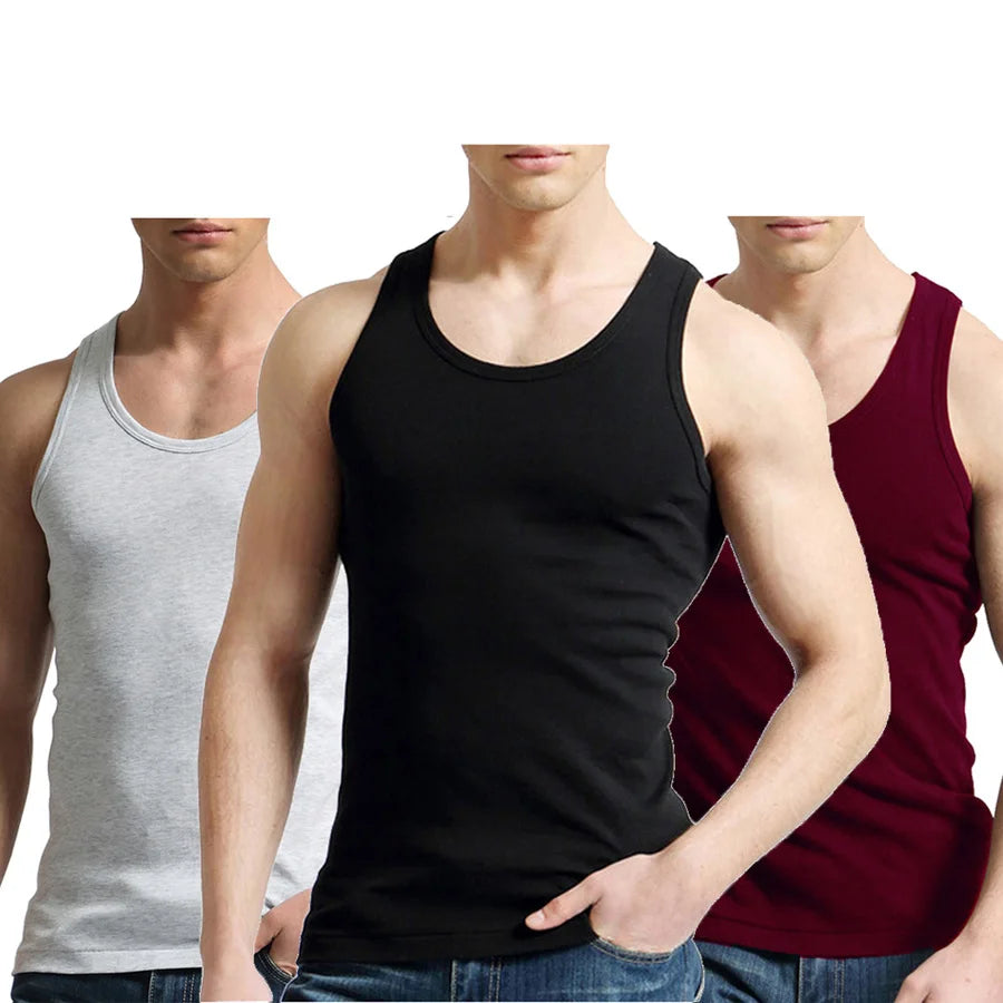 Férfi Tank Tops Fitness Hűvös Nyári 100% Pamut Ujjatlan Felsők Edzőterem Slim Alsóing  10 Szín 1DB