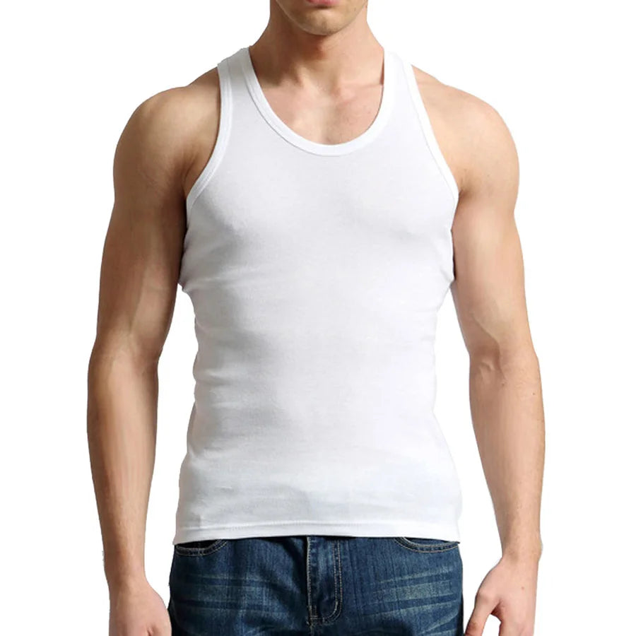 Férfi Tank Tops Fitness Hűvös Nyári 100% Pamut Ujjatlan Felsők Edzőterem Slim Alsóing  10 Szín 1DB