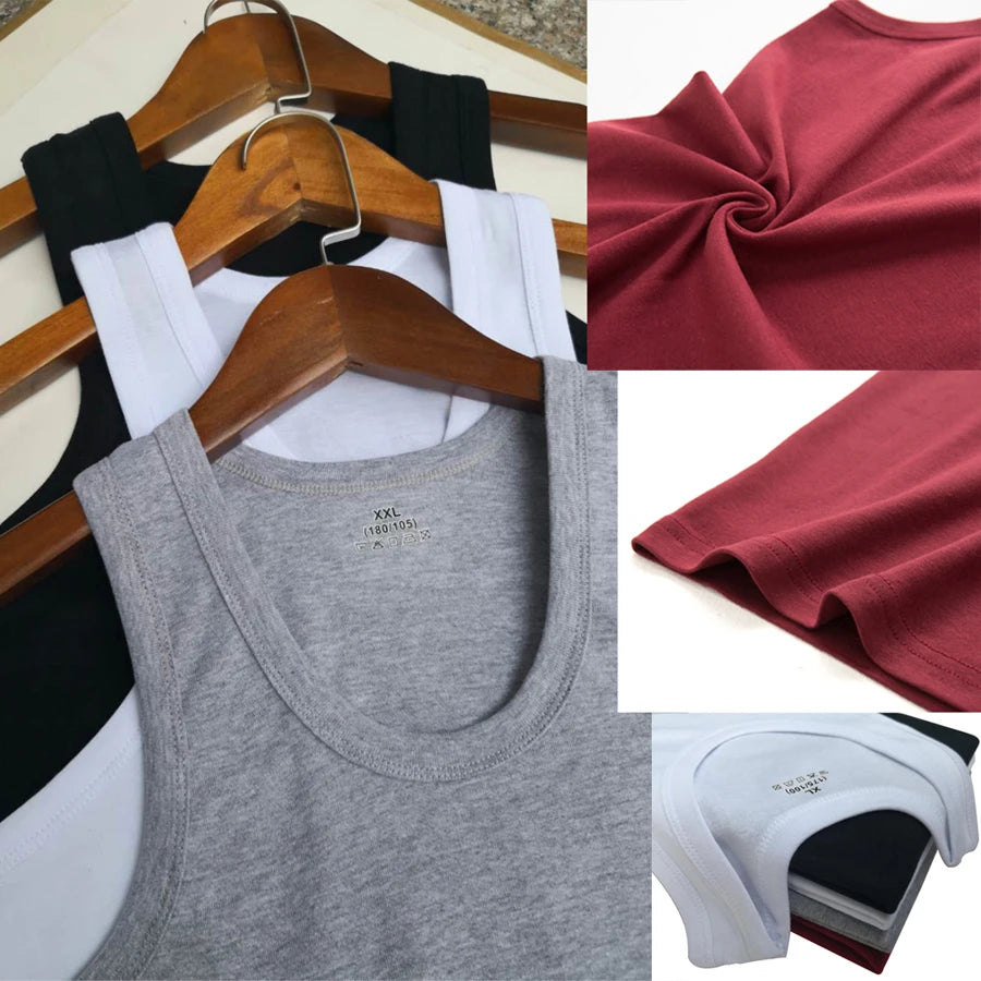 Férfi Tank Tops Fitness Hűvös Nyári 100% Pamut Ujjatlan Felsők Edzőterem Slim Alsóing  10 Szín 1DB