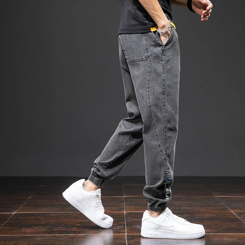 Tavaszi-nyári fekete kék cargo farmer férfi utcai viselet farmer jogger nadrág férfi bő farmer nadrág plus size