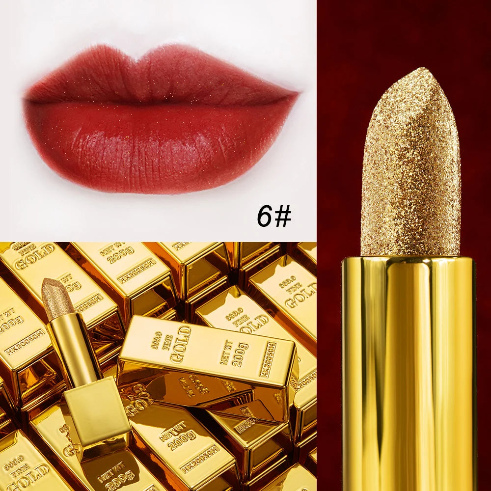 Csillámos rúzs Hidratáló smink Bársonyos matt arany rúzs Vízálló ajakrúzsok Szexi fényes piros kozmetikai pigment Nude Rouge