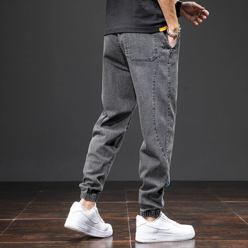Tavaszi-nyári fekete kék cargo farmer férfi utcai viselet farmer jogger nadrág férfi bő farmer nadrág plus size