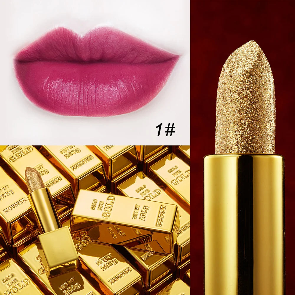 Csillámos rúzs Hidratáló smink Bársonyos matt arany rúzs Vízálló ajakrúzsok Szexi fényes piros kozmetikai pigment Nude Rouge