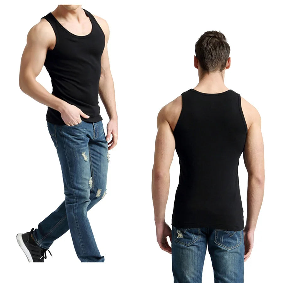Férfi Tank Tops Fitness Hűvös Nyári 100% Pamut Ujjatlan Felsők Edzőterem Slim Alsóing  10 Szín 1DB