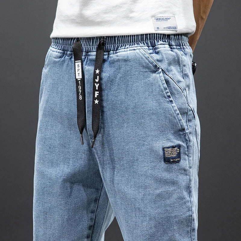 Tavaszi-nyári fekete kék cargo farmer férfi utcai viselet farmer jogger nadrág férfi bő farmer nadrág plus size