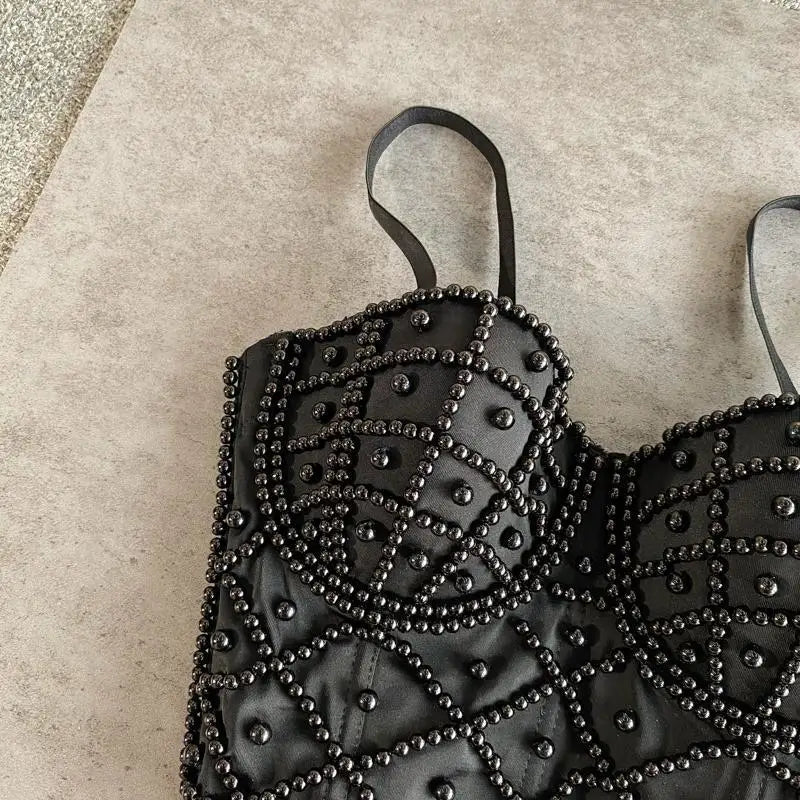 Teljes gyöngyökkel ellátott női fűző felső, női camis éjszakai klub gyöngyökkel, rövid mellkasi kötőanyaggal, szexi camisole mujer fehérnemű cső melltartó debardeur