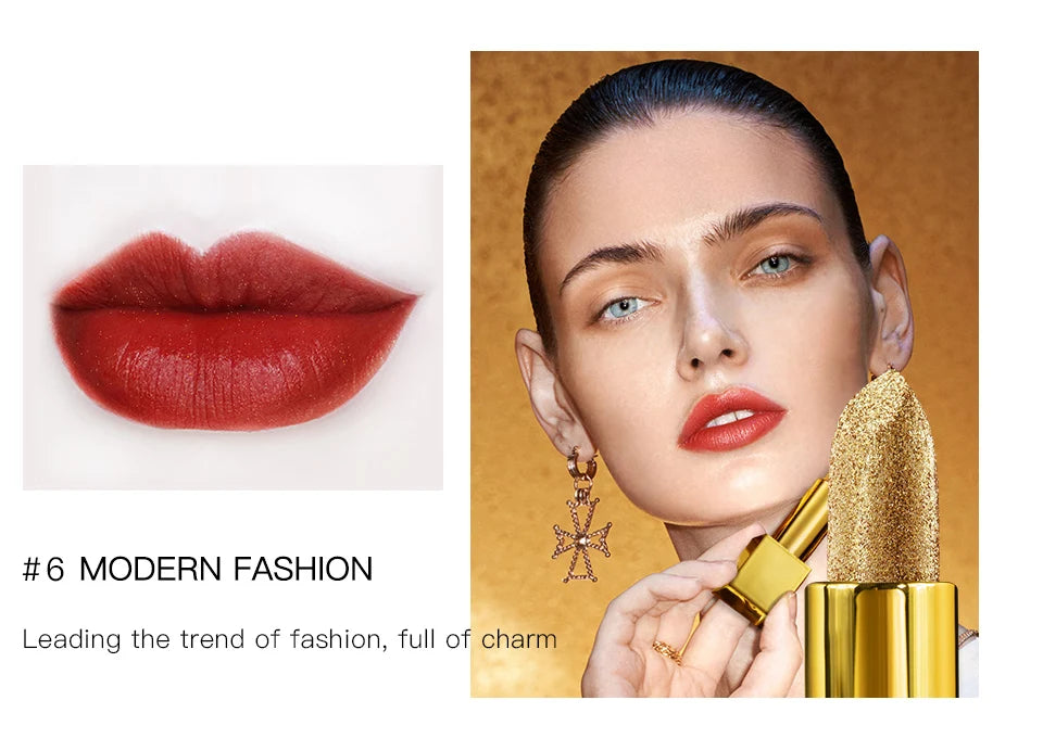 Csillámos rúzs Hidratáló smink Bársonyos matt arany rúzs Vízálló ajakrúzsok Szexi fényes piros kozmetikai pigment Nude Rouge