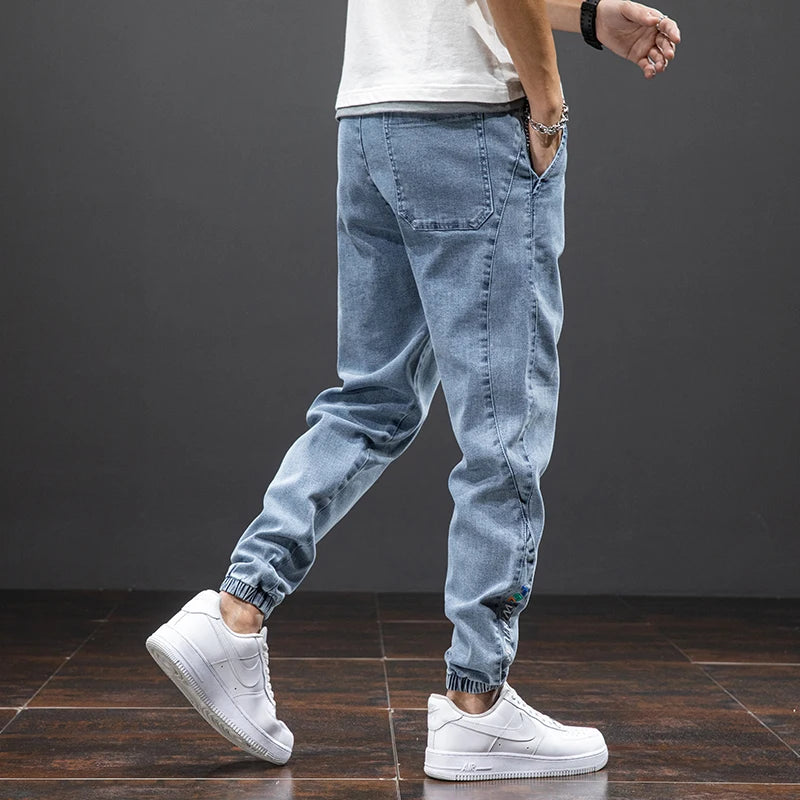 Tavaszi-nyári fekete kék cargo farmer férfi utcai viselet farmer jogger nadrág férfi bő farmer nadrág plus size