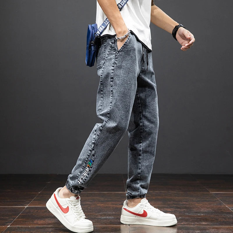Tavaszi-nyári fekete kék cargo farmer férfi utcai viselet farmer jogger nadrág férfi bő farmer nadrág plus size