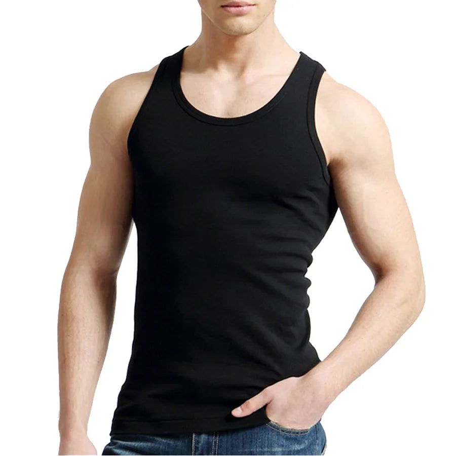 Férfi Tank Tops Fitness Hűvös Nyári 100% Pamut Ujjatlan Felsők Edzőterem Slim Alsóing  10 Szín 1DB