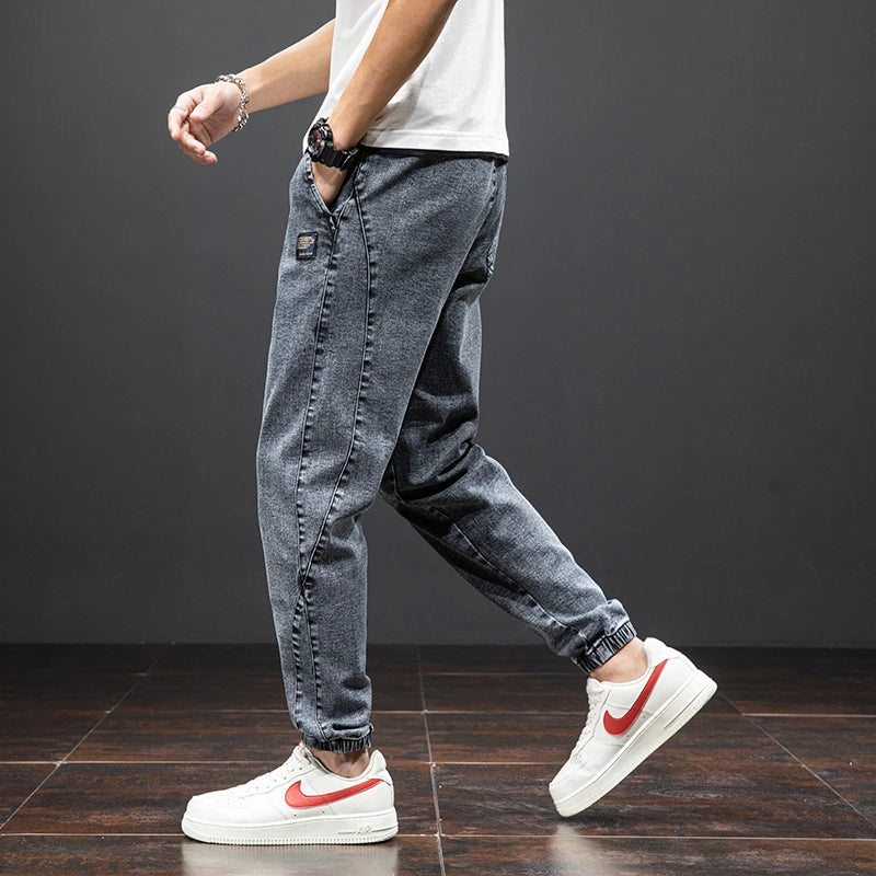 Tavaszi-nyári fekete kék cargo farmer férfi utcai viselet farmer jogger nadrág férfi bő farmer nadrág plus size