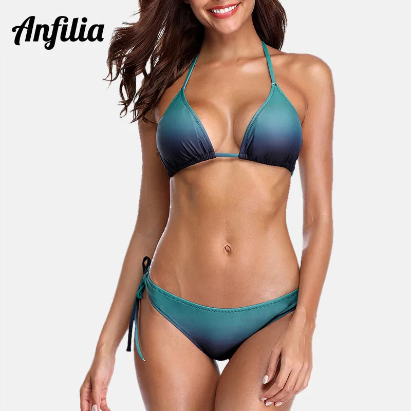 Anfilia női bikiniszett színátmenetes fürdőruha pántnélküli fürdőruha oldalsó kötés fürdőruha szexi bikini