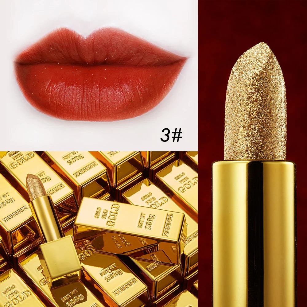 Csillámos rúzs Hidratáló smink Bársonyos matt arany rúzs Vízálló ajakrúzsok Szexi fényes piros kozmetikai pigment Nude Rouge