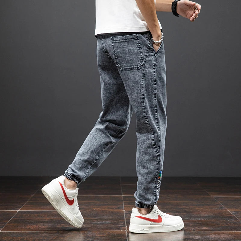 Tavaszi-nyári fekete kék cargo farmer férfi utcai viselet farmer jogger nadrág férfi bő farmer nadrág plus size