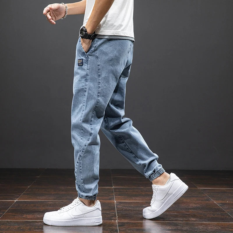 Tavaszi-nyári fekete kék cargo farmer férfi utcai viselet farmer jogger nadrág férfi bő farmer nadrág plus size