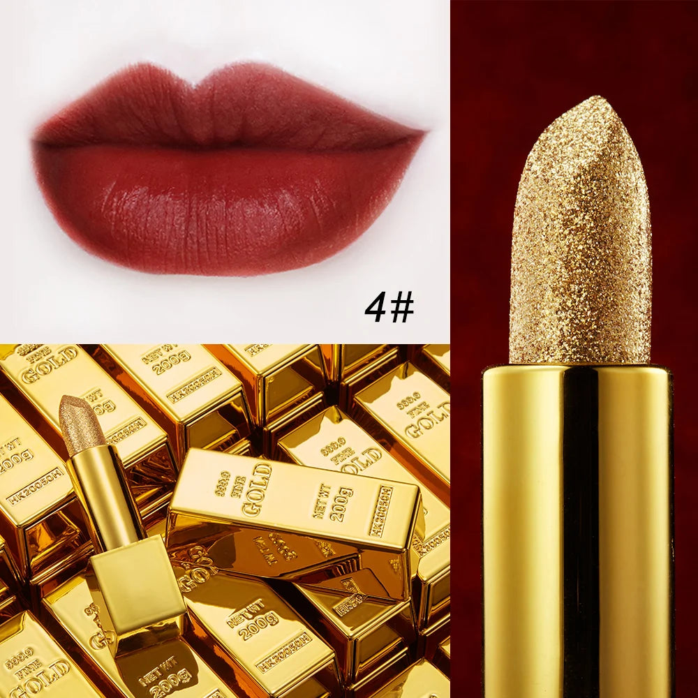 Csillámos rúzs Hidratáló smink Bársonyos matt arany rúzs Vízálló ajakrúzsok Szexi fényes piros kozmetikai pigment Nude Rouge
