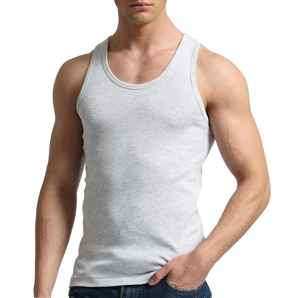 Férfi Tank Tops Fitness Hűvös Nyári 100% Pamut Ujjatlan Felsők Edzőterem Slim Alsóing  10 Szín 1DB