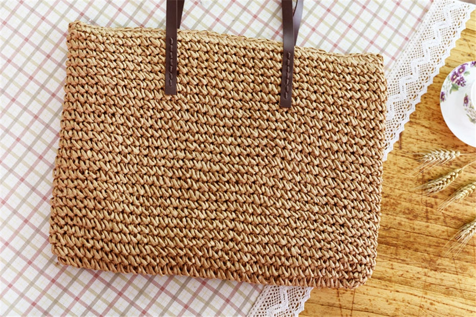Női kézitáska, nyári strandtáska, rattan szőtt, kézzel kötött, szalma, nagy kapacitású táskák, bőr női válltáska, bohém, új