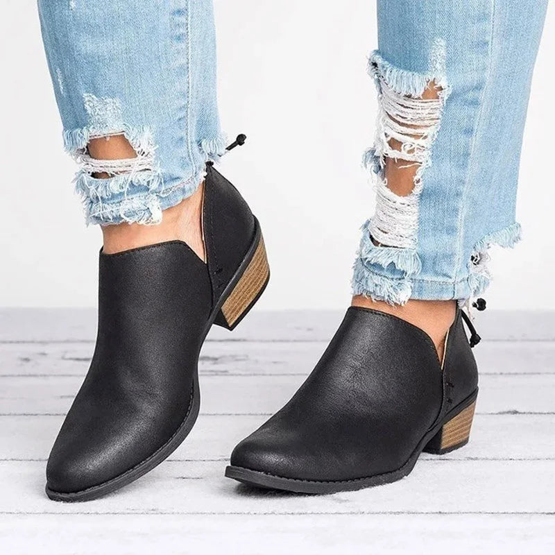 Női cipők, divatos PU bőr rövid bokacsizma, hegyes orrú, slip-on, tavaszi/őszi cipő, női, plus size 35-44, botas WSH3397