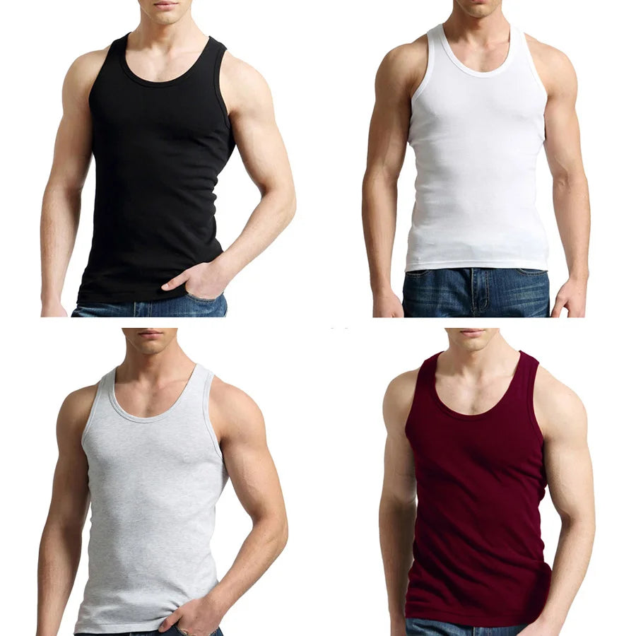 Férfi Tank Tops Fitness Hűvös Nyári 100% Pamut Ujjatlan Felsők Edzőterem Slim Alsóing  10 Szín 1DB