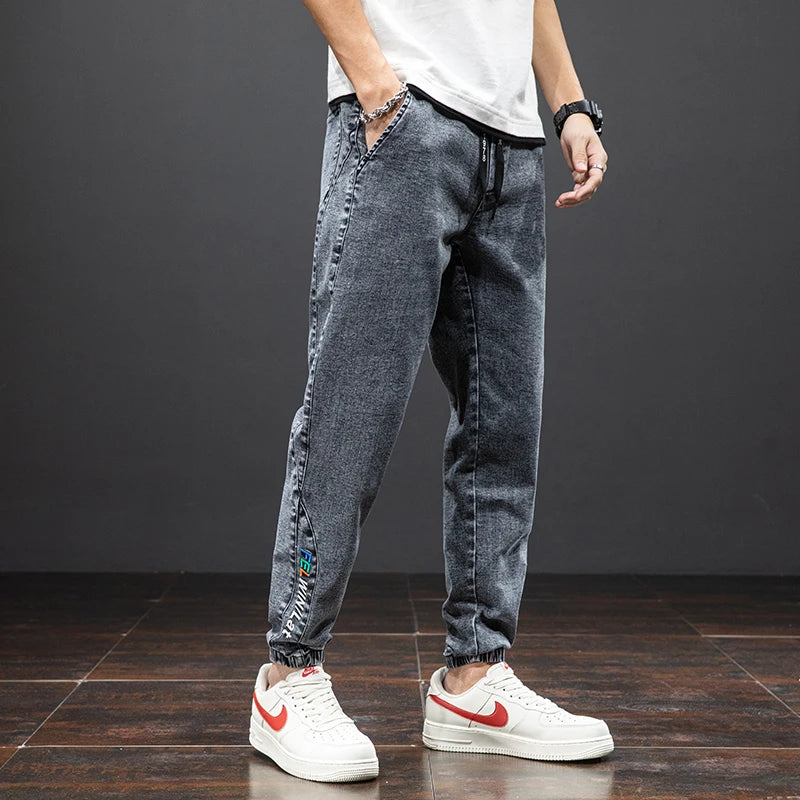 Tavaszi-nyári fekete kék cargo farmer férfi utcai viselet farmer jogger nadrág férfi bő farmer nadrág plus size