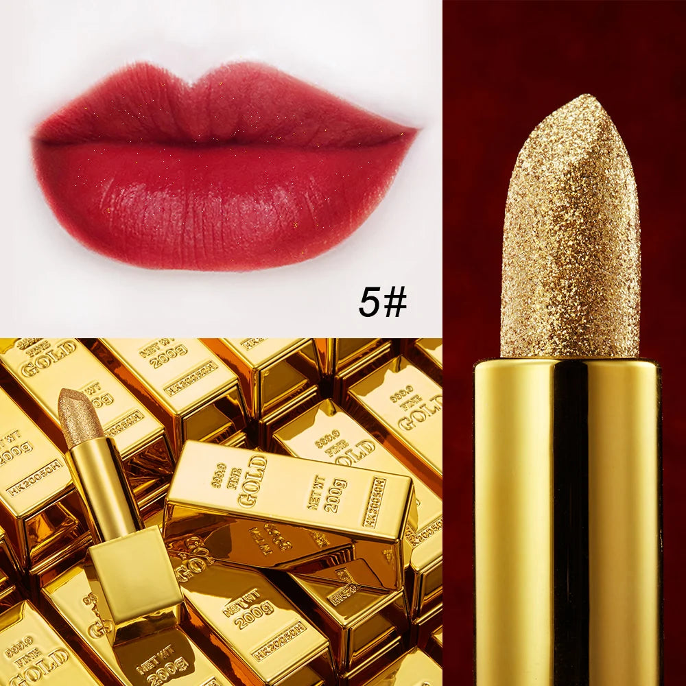 Csillámos rúzs Hidratáló smink Bársonyos matt arany rúzs Vízálló ajakrúzsok Szexi fényes piros kozmetikai pigment Nude Rouge
