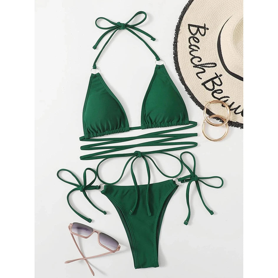 Szexi mikro bikini 2025 keresztezett fürdőruha, kötszeres női fürdőruha, női tanga bikinik szett, 2 darabos női fürdőruha, strandruha