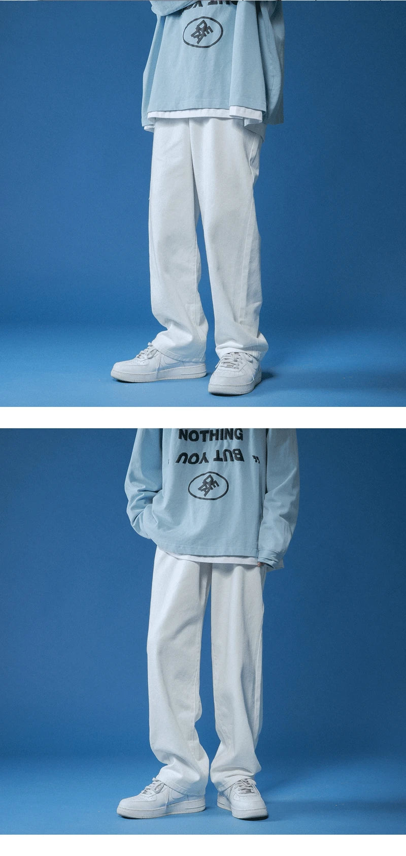 Egyenes szárú farmer férfi fehér Laza unisex farmernadrág Trendi semleges farmer Férfi bő Lezser Egyszínű Férfi Női Nadrágok Hip Hop farmer