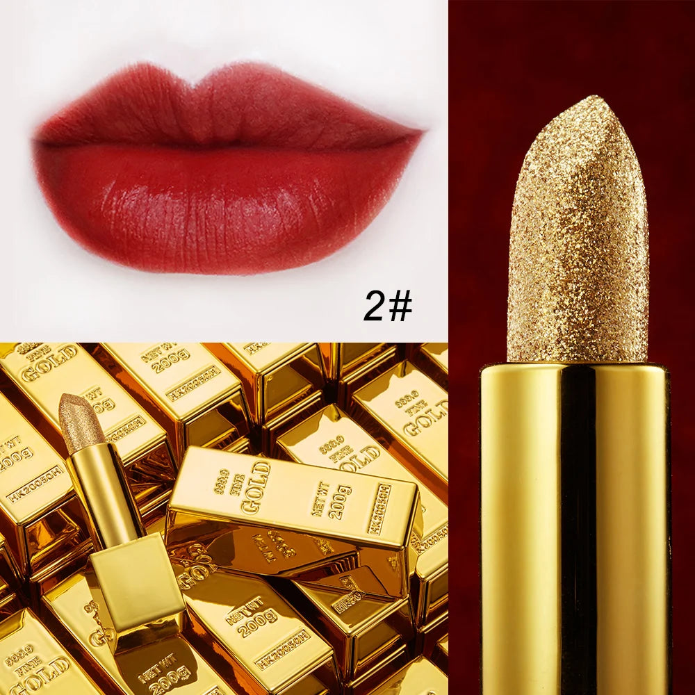 Csillámos rúzs Hidratáló smink Bársonyos matt arany rúzs Vízálló ajakrúzsok Szexi fényes piros kozmetikai pigment Nude Rouge